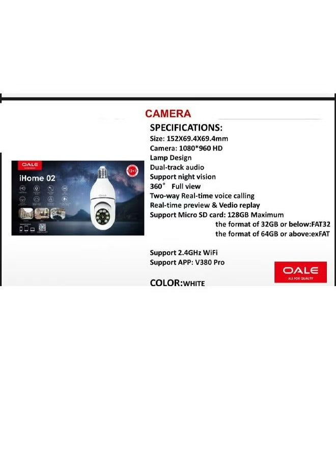OALE iHome 02 Security Camera Dual Track Audio Support 360 Full View
