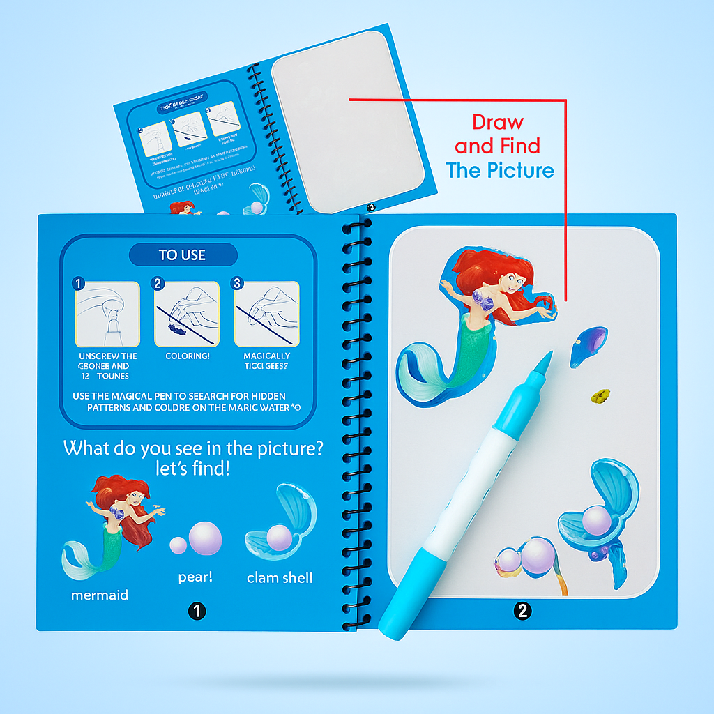 Magic Water Coloring & Drawing Book for Kids | Reusable Painting Doodle Board with Magic Water Pen – Mess-Free Fun & Educational Art Toy