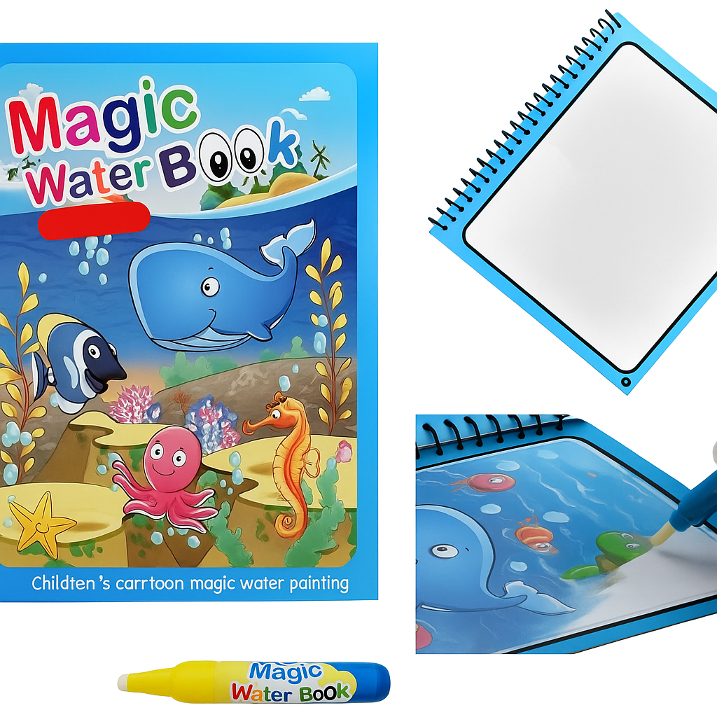 Magic Water Coloring & Drawing Book for Kids | Reusable Painting Doodle Board with Magic Water Pen – Mess-Free Fun & Educational Art Toy