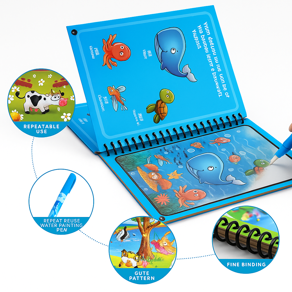 Magic Water Coloring & Drawing Book for Kids | Reusable Painting Doodle Board with Magic Water Pen – Mess-Free Fun & Educational Art Toy